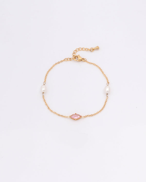 Rose Pink Zirconia and Pearl Bracelet