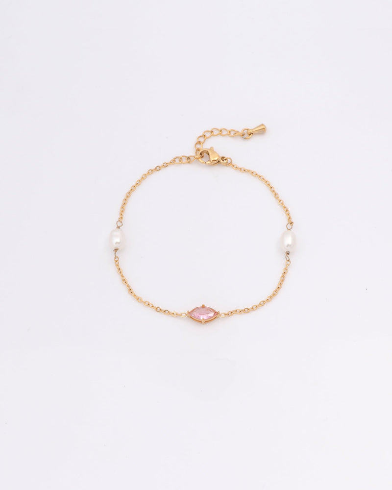 Rose Pink Zirconia and Pearl Bracelet