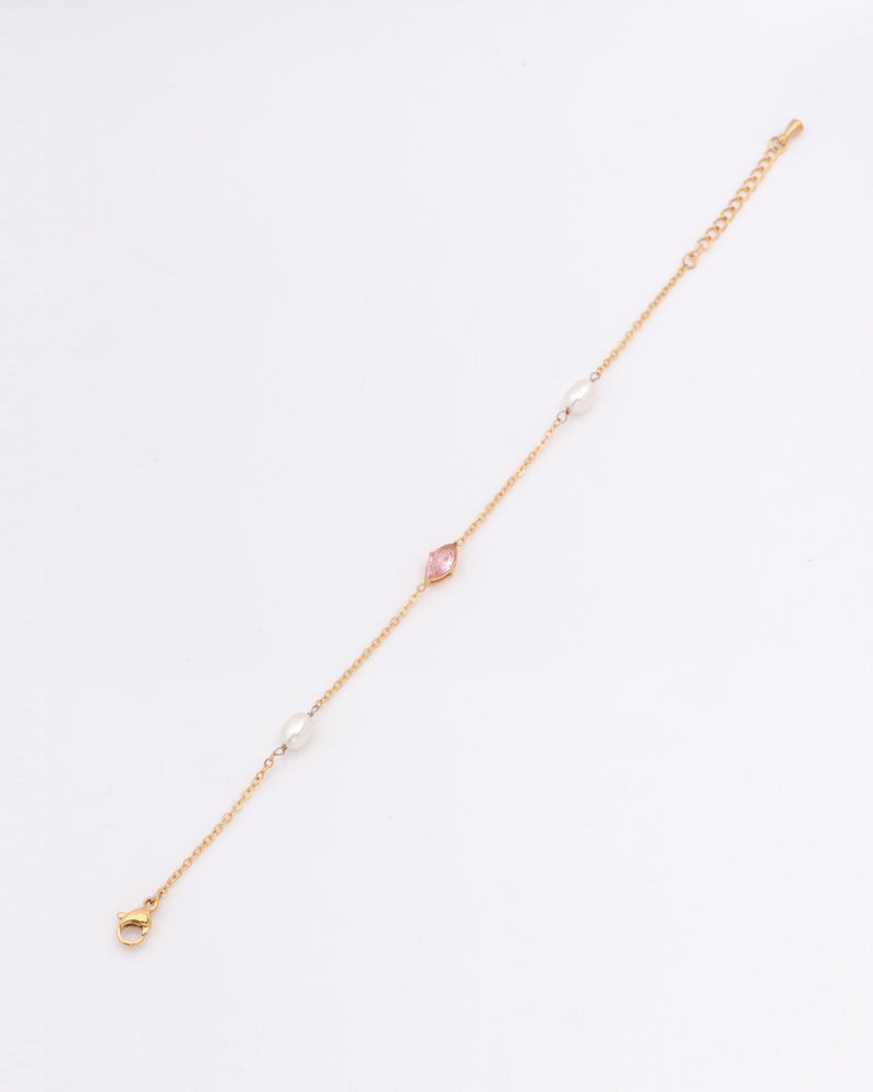 Rose Pink Zirconia and Pearl Bracelet