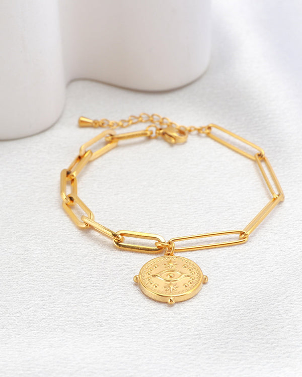 Evil Eye Gold Coin Chain Bracelet