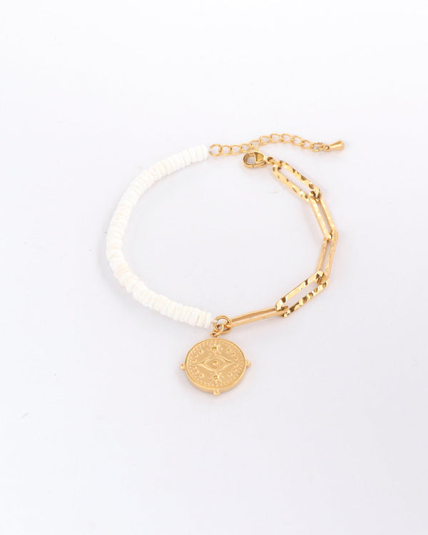 Eye Charm Gold Chain White Shell Bracelet