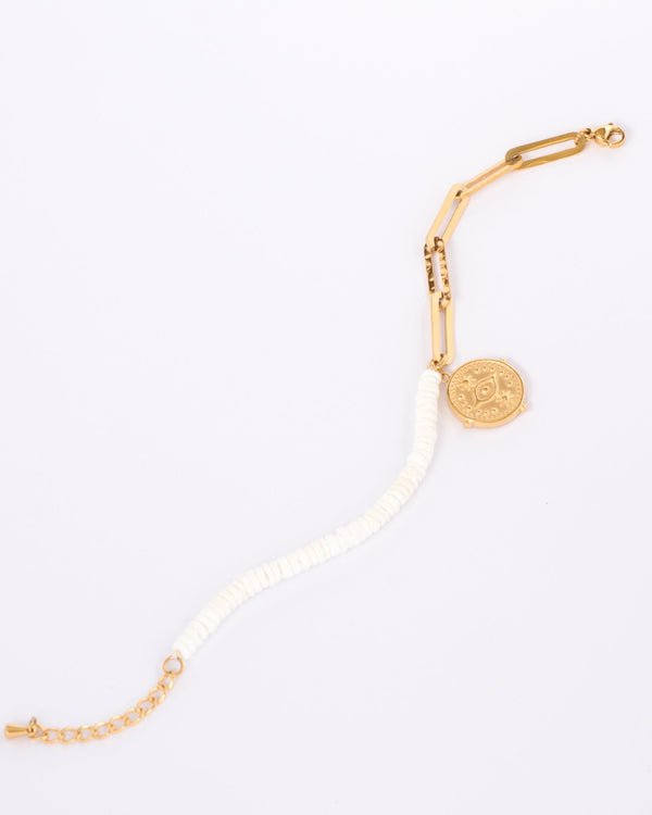 Eye Charm Gold Chain White Shell Bracelet