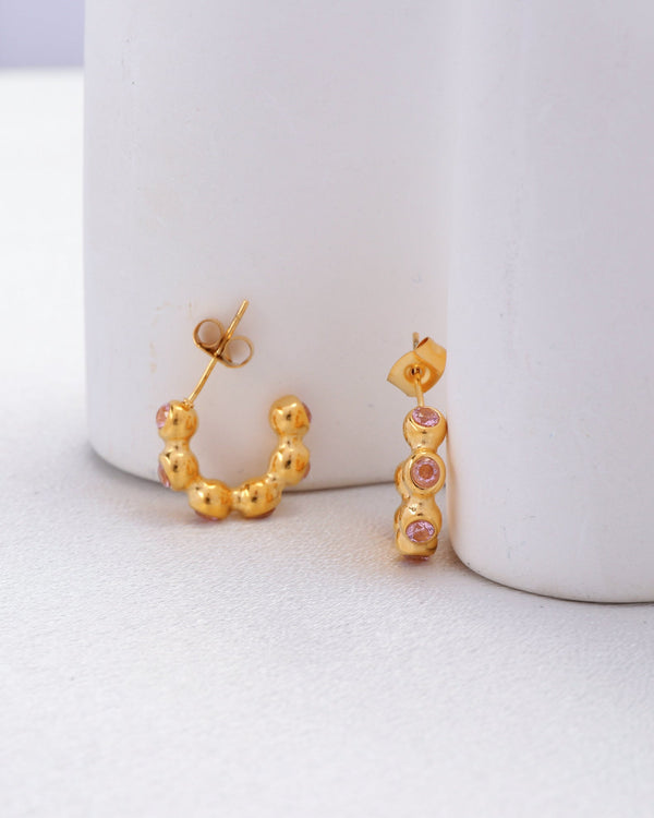 Jane Mini Ball Pink Zirconia Hoop Earrings