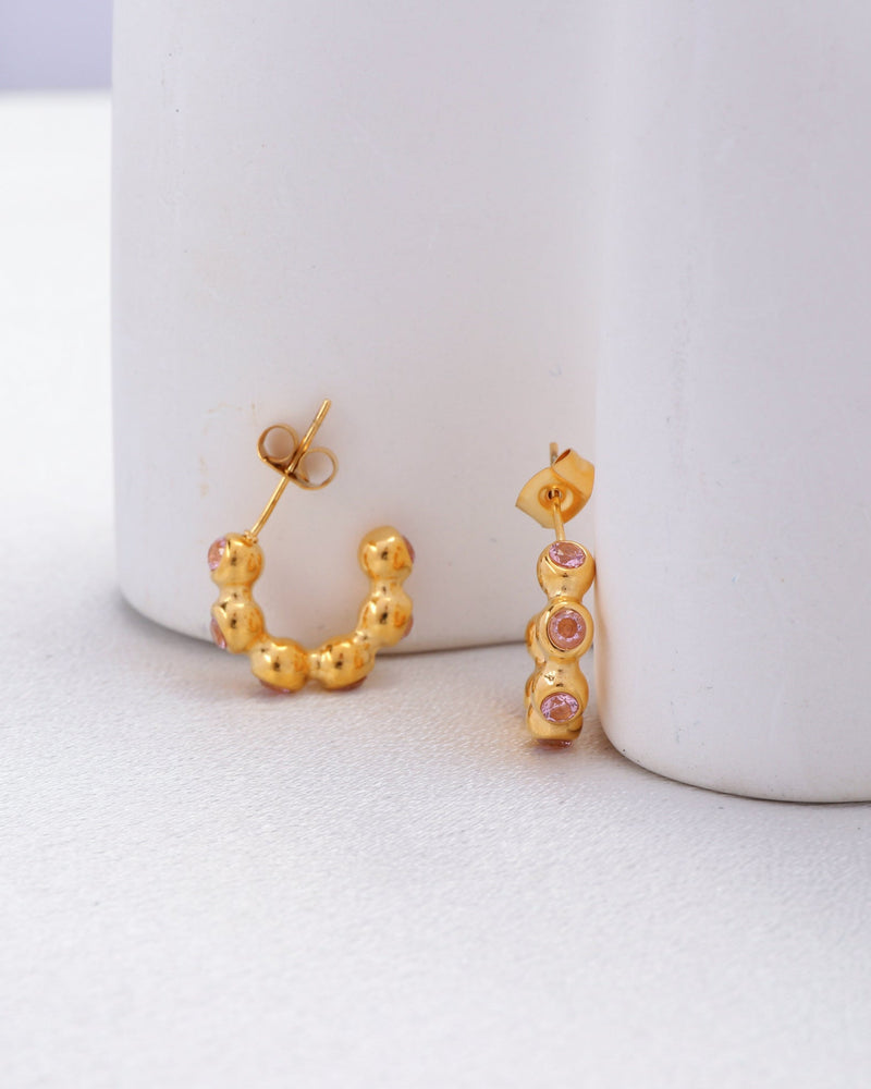 Jane Mini Ball Pink Zirconia Hoop Earrings