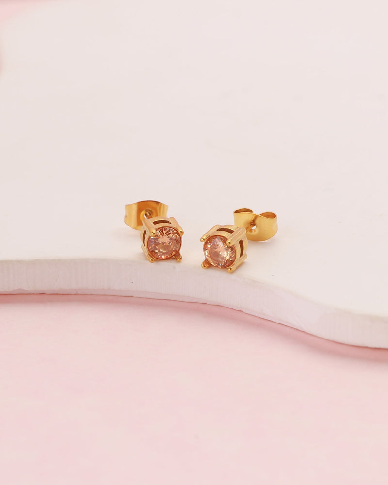 Champagne 8mm Zirconia Gold Stud Earrings