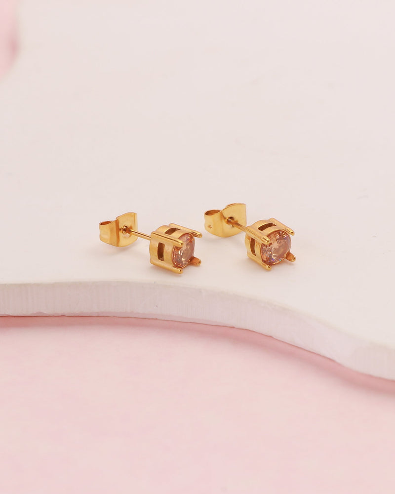 Champagne 8mm Zirconia Gold Stud Earrings