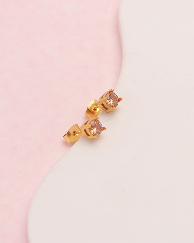 Champagne 8mm Zirconia Gold Stud Earrings