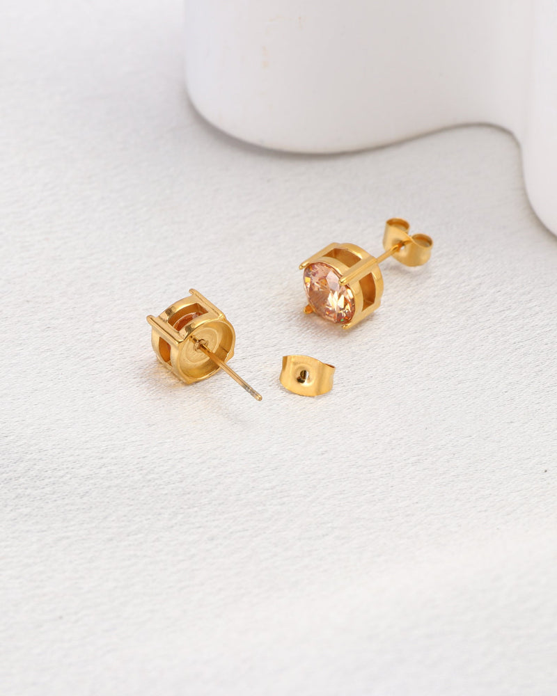 Champagne 8mm Zirconia Gold Stud Earrings