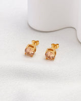 Champagne 8mm Zirconia Gold Stud Earrings