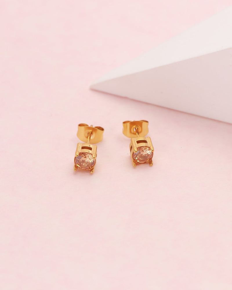 Champagne 8mm Zirconia Gold Stud Earrings