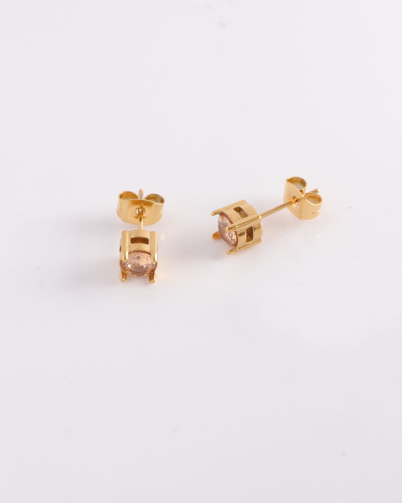 Champagne 5mm Zirconia Gold Stud Earrings