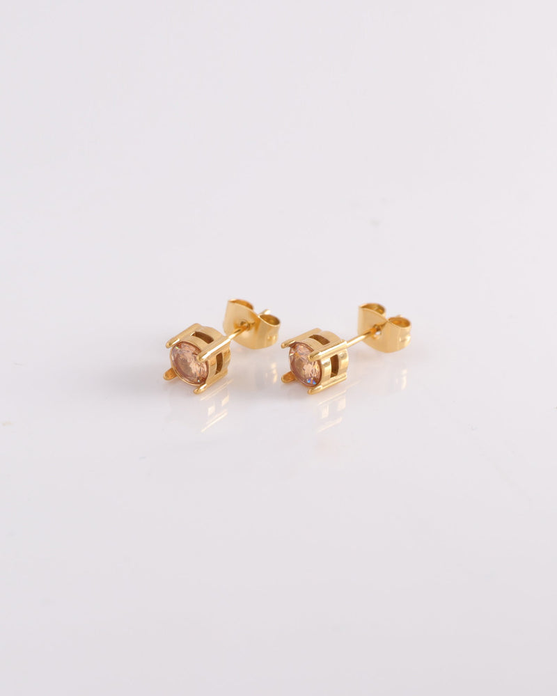 Champagne 5mm Zirconia Gold Stud Earrings