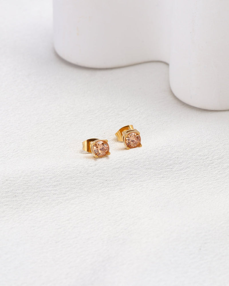 Champagne 5mm Zirconia Gold Stud Earrings