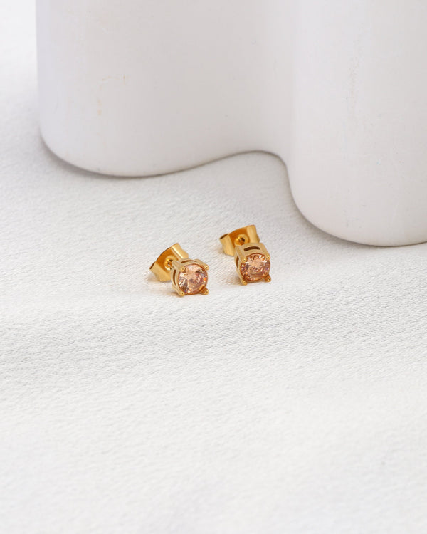 Champagne 5mm Zirconia Gold Stud Earrings