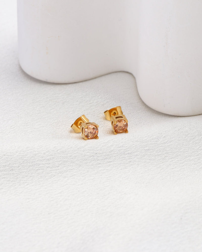 Champagne 5mm Zirconia Gold Stud Earrings