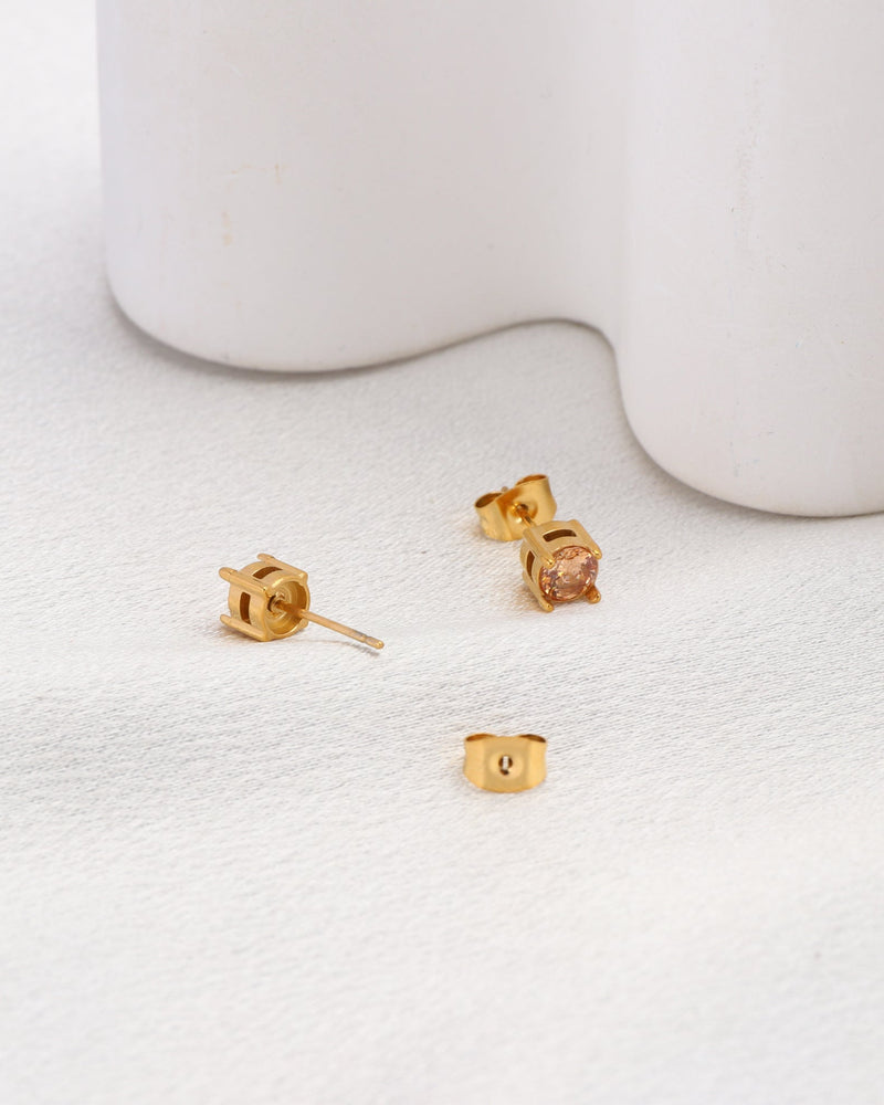 Champagne 5mm Zirconia Gold Stud Earrings