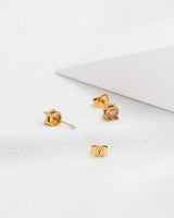 Champagne 5mm Zirconia Gold Stud Earrings