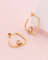 Champagne Teardrop Zirconia Gold Block Hoop Earrings