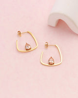 Champagne Teardrop Zirconia Gold Block Hoop Earrings