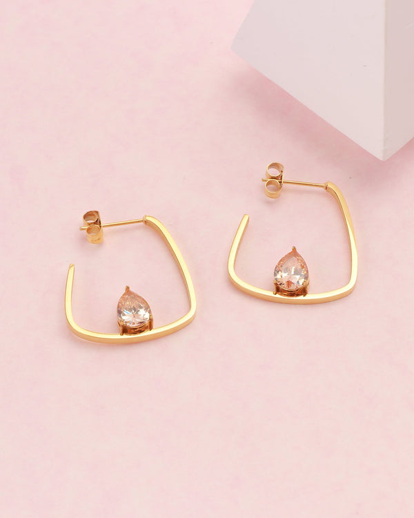 Champagne Teardrop Zirconia Gold Block Hoop Earrings