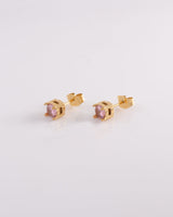 Pink 5mm Zirconia Gold Stud Earrings