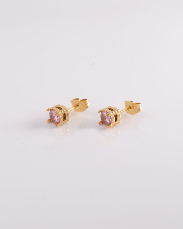 Pink 5mm Zirconia Gold Stud Earrings