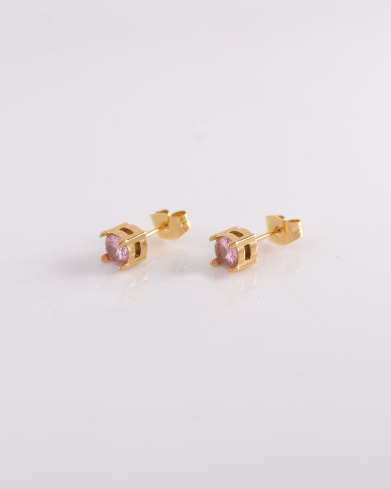 Pink 5mm Zirconia Gold Stud Earrings