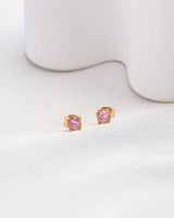 Pink 5mm Zirconia Gold Stud Earrings