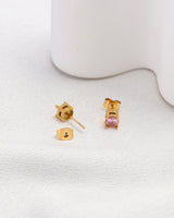 Pink 5mm Zirconia Gold Stud Earrings