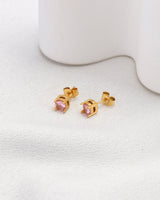 Pink 5mm Zirconia Gold Stud Earrings