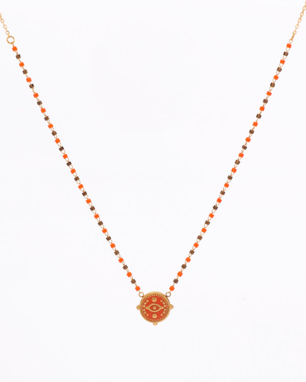 Mystara Red Evil Eye Beaded Necklace