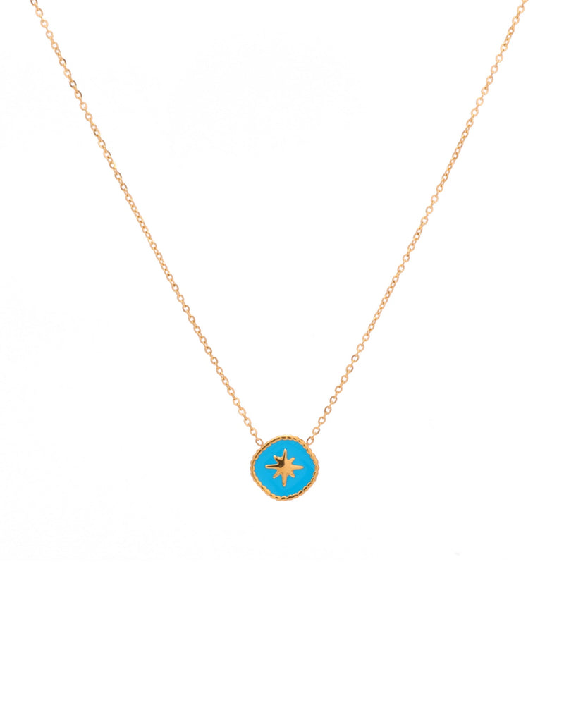 Cyan Blue Gold Star Necklace