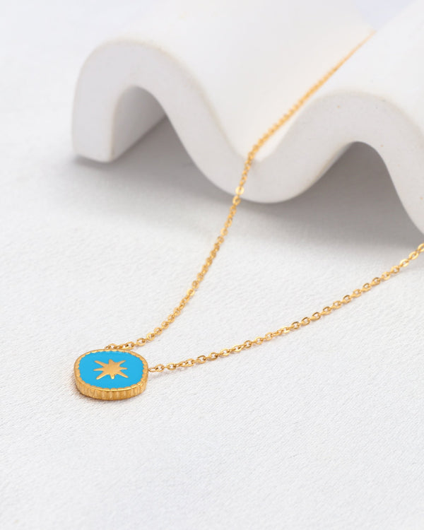 Cyan Blue Gold Star Necklace