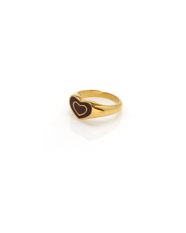 Brown Heart Gold Ring